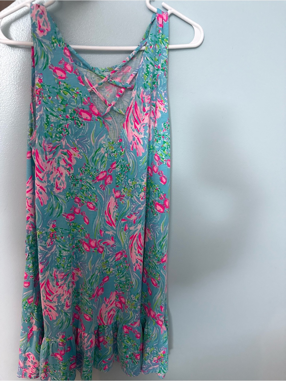 Lilly Pulitzer Aqua Floral Asymmetrical Dress with Pink & Green Accents